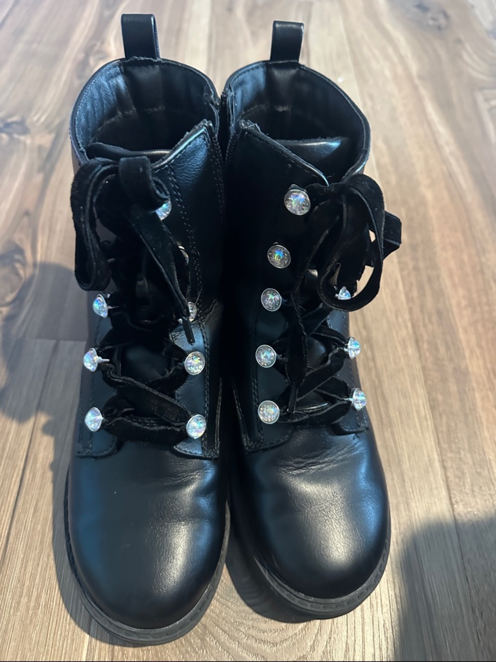 art class Black Girls' Lace-Up Combat Boots with Crystal Buttons